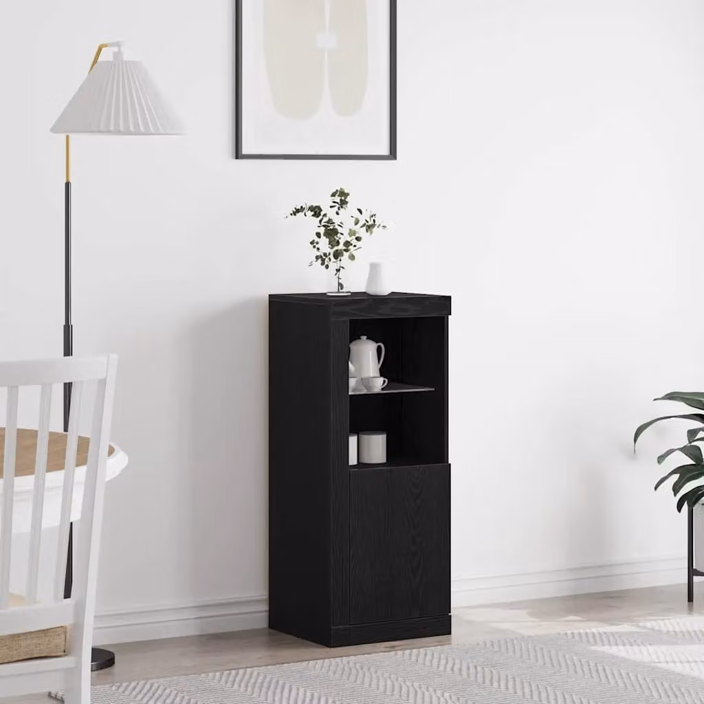 Madia moderna vidaXL con illuminazione LED integrata in legno MDF nero L 41 cm x P 37 cm x H 100 cm