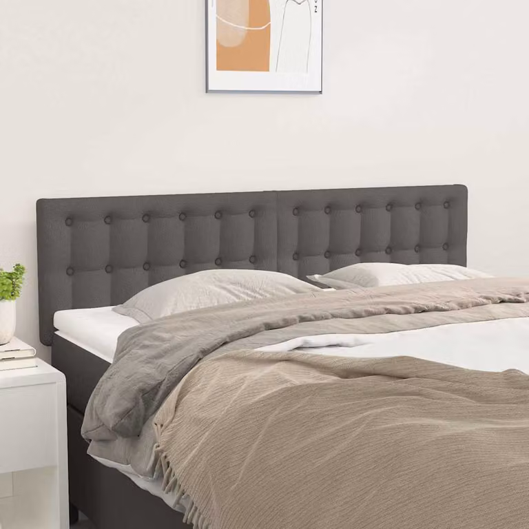 Testiera per letto vidaXL in similpelle grigia con pannello imbottito, L: 144 cm, P: 5 cm, H: 78-88 cm