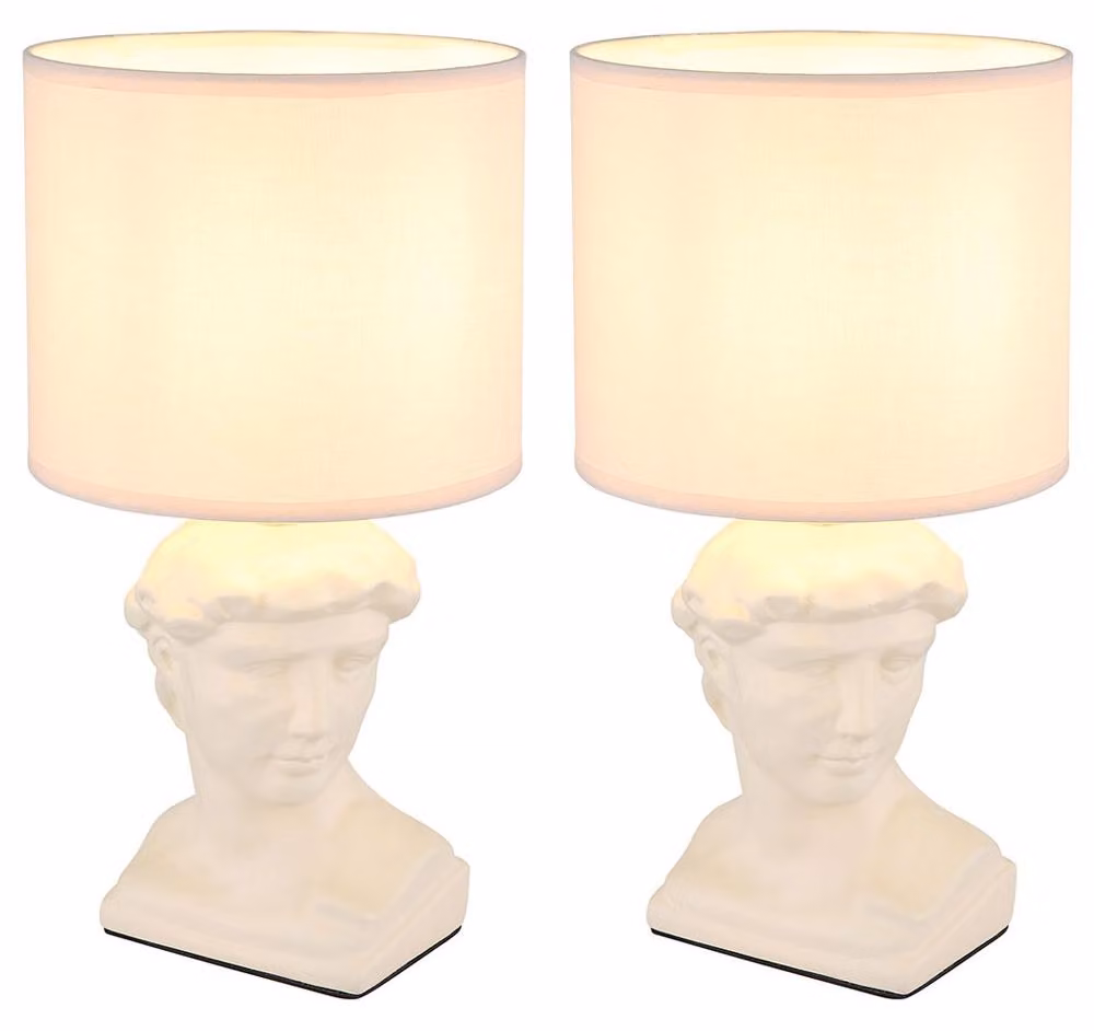 2 lampade da tavolo, color crema, in Vetroceramica e tessuto, con interruttore, attacco E14, altezza 33 cm