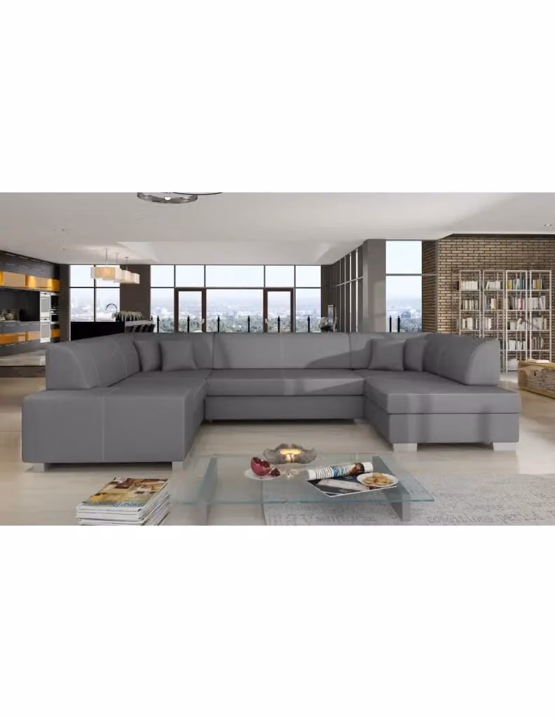 Divano panoramico a U HAVANA MEUBLORAMA Grigio con funzione letto e seduta sollevabile per 6 persone L: 322 cm, P: 204 cm, H: 72 cm – 2