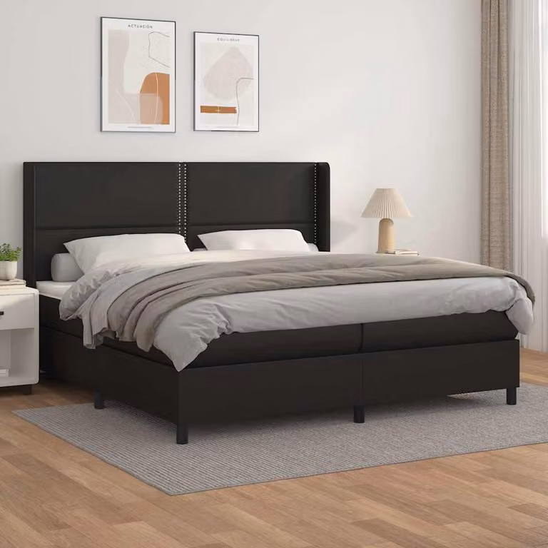 vidaXL Giroletto a Molle con Materasso in Similpelle Nero 200x200 cm