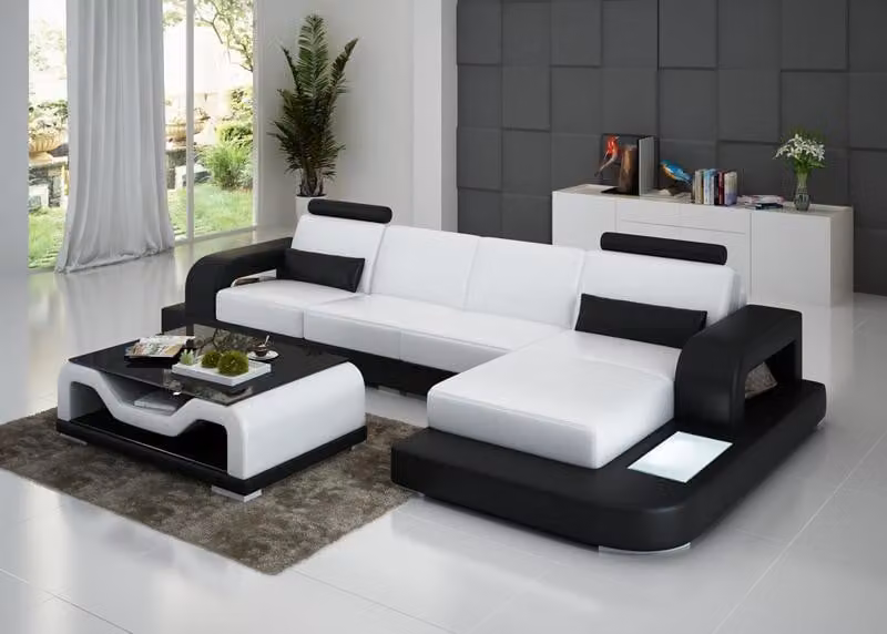 Ledersofa Garnitur Couch Wohnlandschaft Ecksofa Eck Design Modern Sofa LED USB