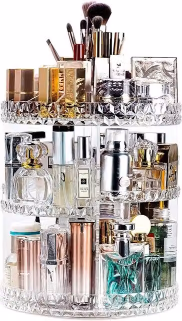Organizzatore di makeup rotante a 360 gradi con 8 livelli in acrilato trasparente per spazzole, matite e gioielli