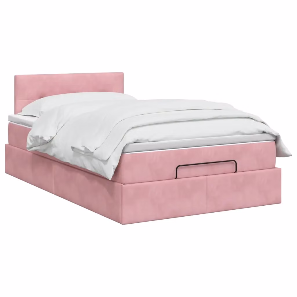Letto ottomano con contenitore e materasso a molle vidaXL in velluto rosa e bianco L/P/H: 200 x 120 x 88 cm – 2