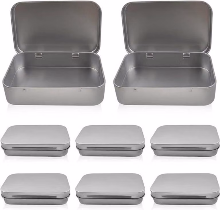 Set di 8 piccole scatole metalliche con coperchio, ideali per monete, caramelle e chiavi - Mini scatole di contenimento (9,5 x 6 x 2,2 cm)
