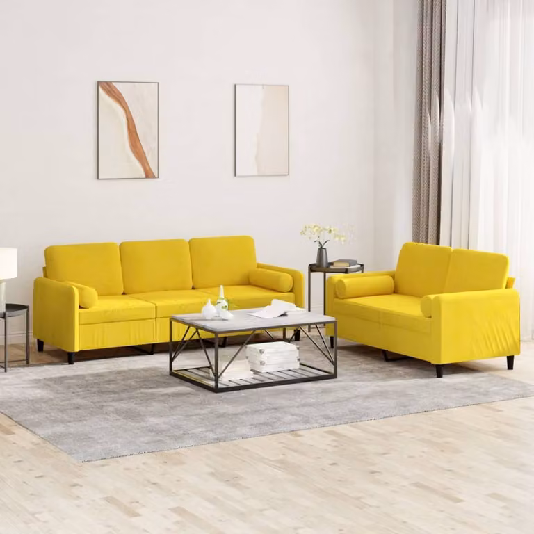 Maison Exclusive - Set divano a 2 posti con cuscini in velluto giallo