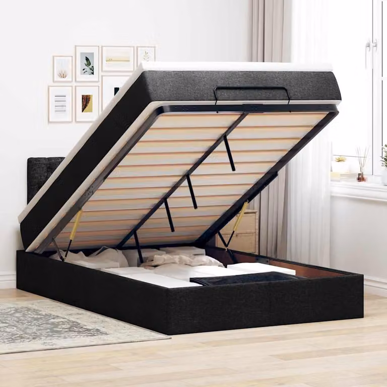 Pouf Letto con Materasso vidaXL in Tessuto Nero L: 120 cm, P: 200 cm, H: 88 cm