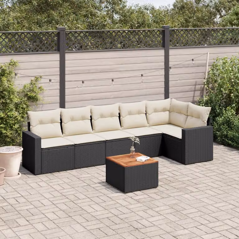 vidaXL Set Divani da Giardino a L con Polyrattan e Cuscini, 7 Pezzi, Nero
