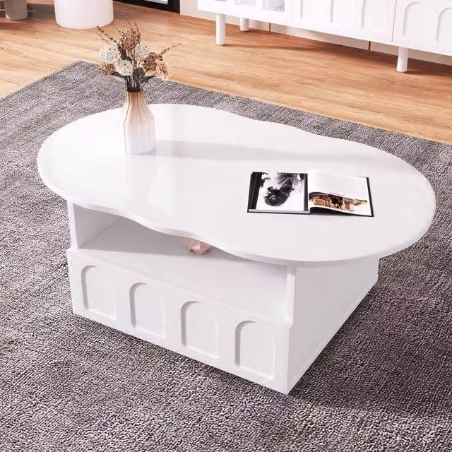 Tavolino da caffè a forma di nuvola MINIMAL bianco opaco con cassetti e ripiano L/P/H: 60 x 40,5 x 30 cm