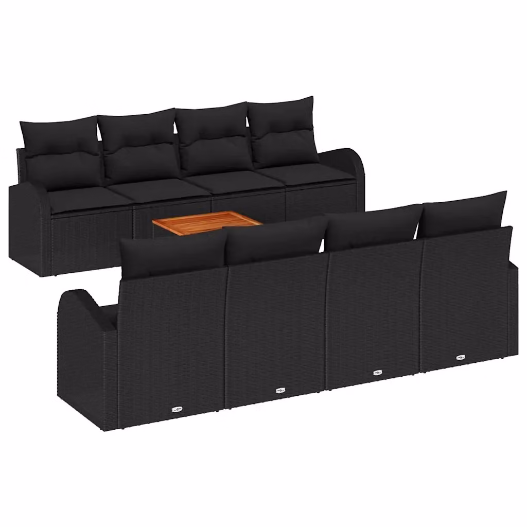 Set Divano da Giardino vidaXL 9 Pezzi in Polyrattan Nero con Cuscini e Tavolino da Esterno – 2