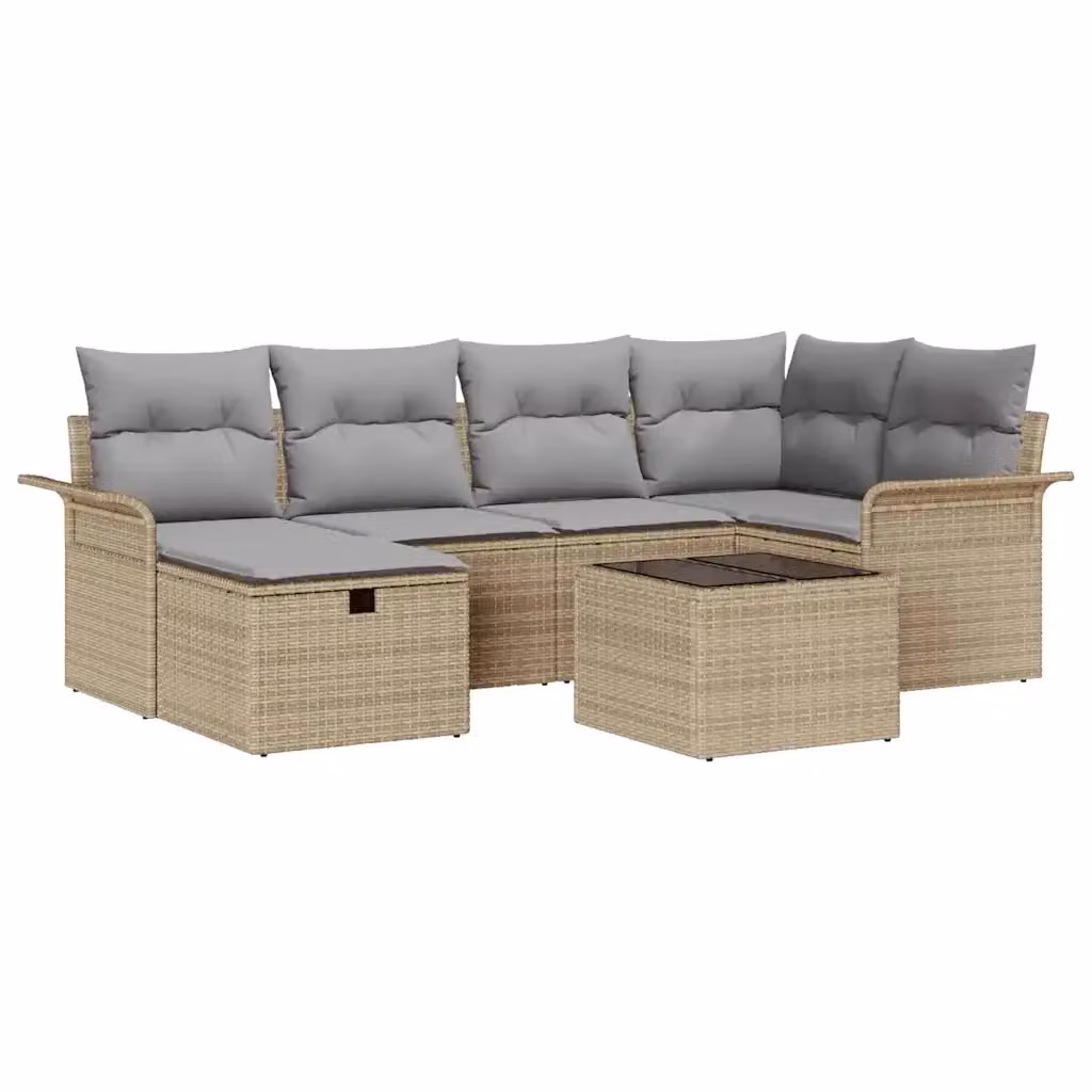 Set Divano da Giardino vidaXL in Polyrattan 7 Pezzi Beige e Grigio con Cuscini e Tavolino – 2