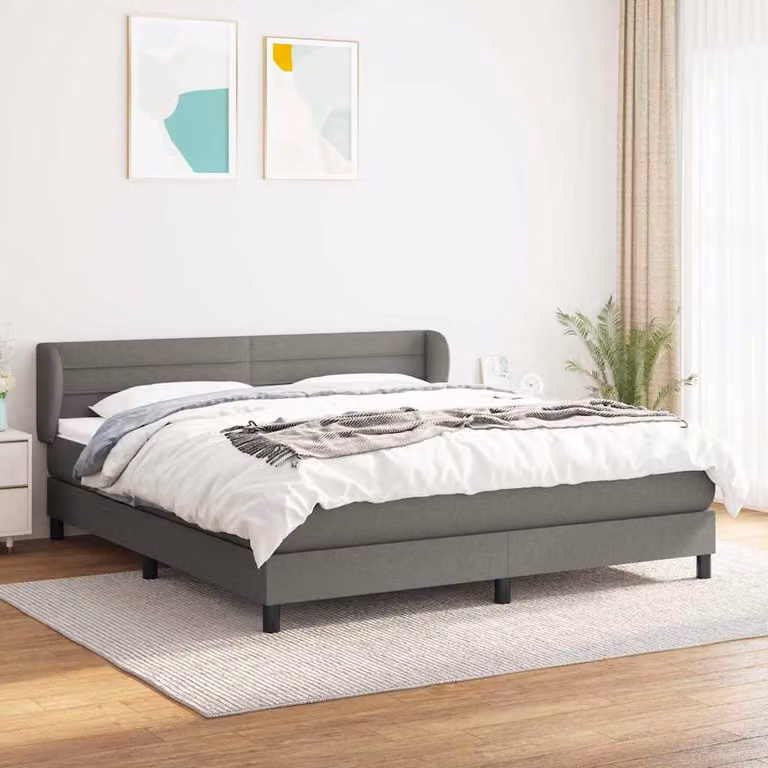 vidaXL Giroletto a Molle Ibrido con Materasso in Tessuto Grigio e Bianco L/P/H: 180 x 200 x 88 cm