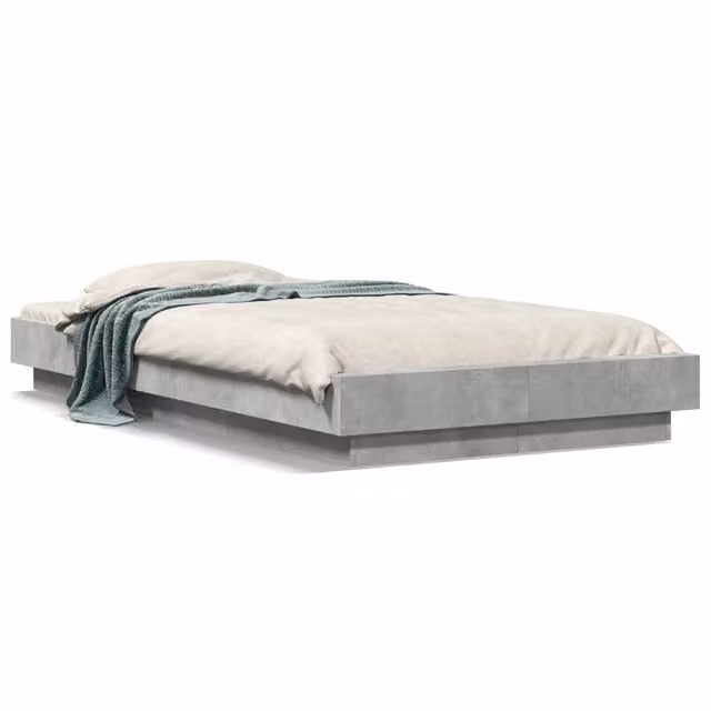 Letto singolo moderno con luci LED sottostante e porta di ricarica USB in legno Grigio Cemento L/P: 100 x 200 cm