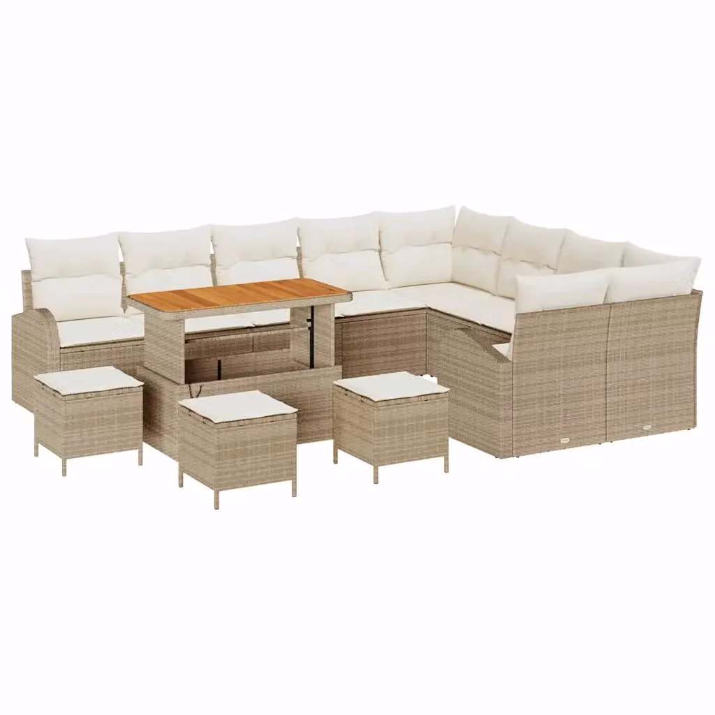 Set Divano da Giardino vidaXL 13 pz in Polyrattan Beige con Cuscini e Tavolino – 2