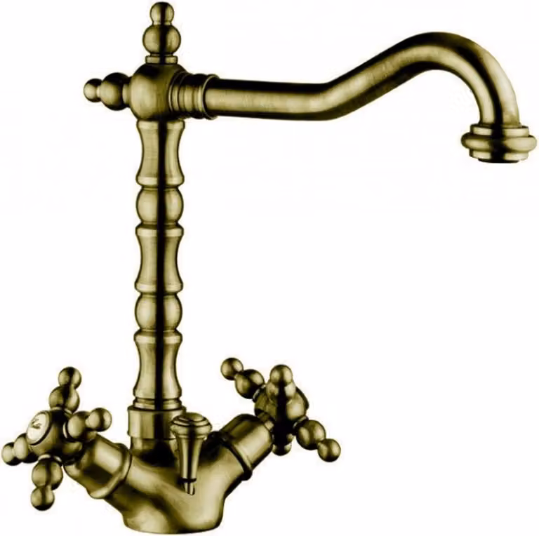Miscelatore per lavabo in stile Art Déco, linea Casa Padrino, finitura oro antico/bronzo, modello a foro singolo, serie Milano