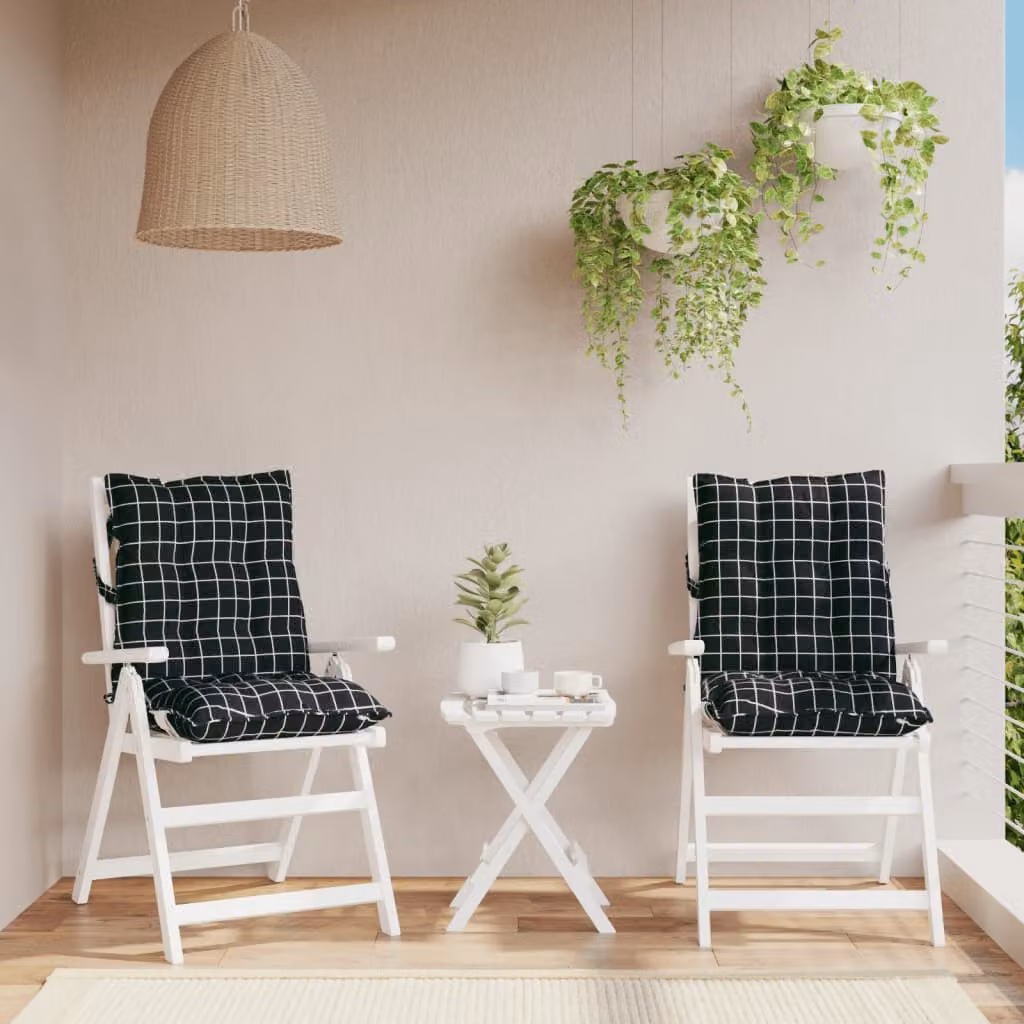 Set di 2 cuscini per schienale basso vidaXL con motivo a quadri, colore nero e multicolore, in tessuto Oxford impermeabile e traspirante