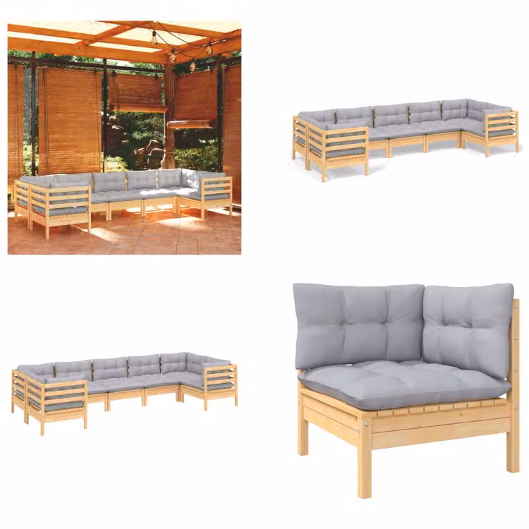 vidaXL set salotto da giardino 7 pezzi con cuscini grigi in legno di pino - Set salotto da giardino - Set salotto da giardino - Set arredo giardino - Set arredo giardino