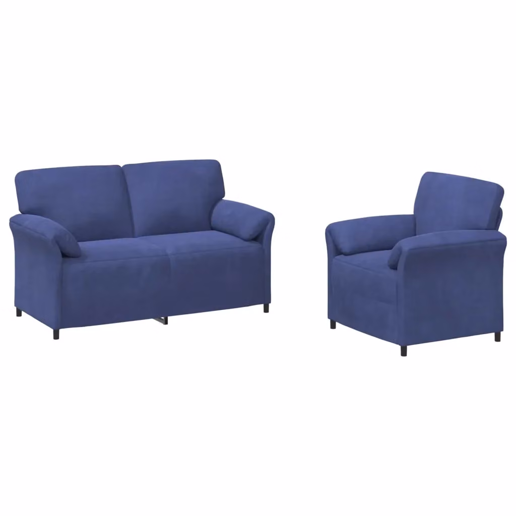 Set di 2 divani moderni vidaXL in velluto blu con struttura in metallo e cuscini inclusi – 2