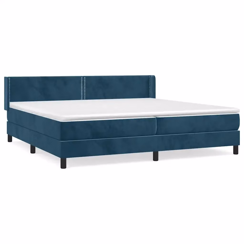 vidaXL Giroletto a Molle con Materasso Ibrido in Velluto Blu e Bianco, L/P: 200 x 200 cm – 2