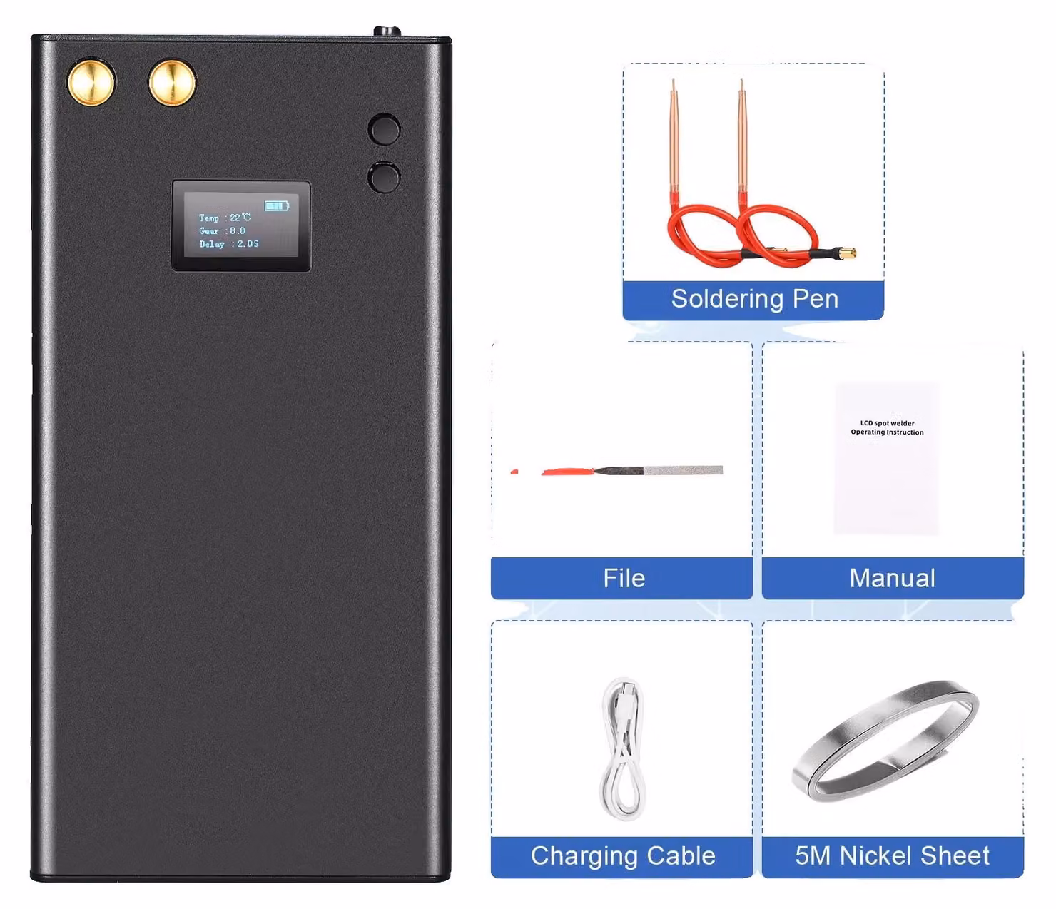 Saldatrice a punti, batteria da 5000 mAh, 80 livelli di potenza regolabili, 7500 mAh