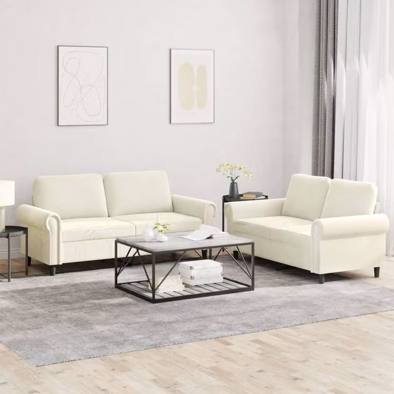 Maison Exclusive - Set divano a 2 posti con cuscini in velluto color crema