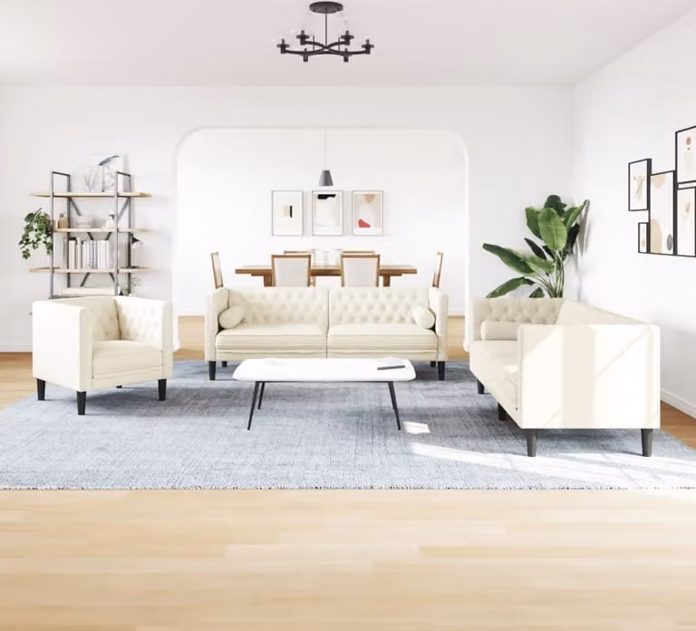 Maison Exclusive - Set divano Chesterfield a 3 posti con cuscini cervicali in velluto color crema