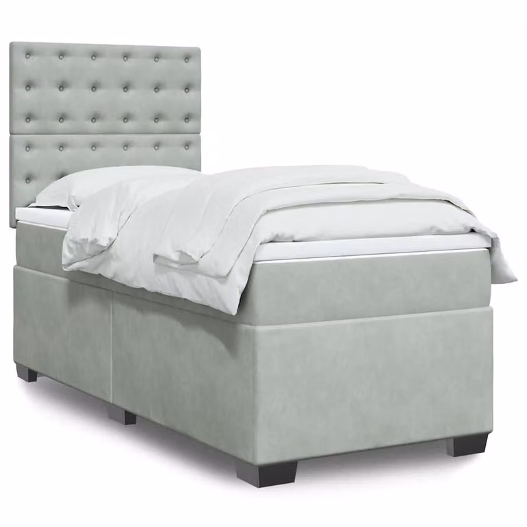 vidaXL Letto Ibrido con Materasso in Velluto Grigio e Bianco L/P/H: 190 x 90 x 150,5 cm