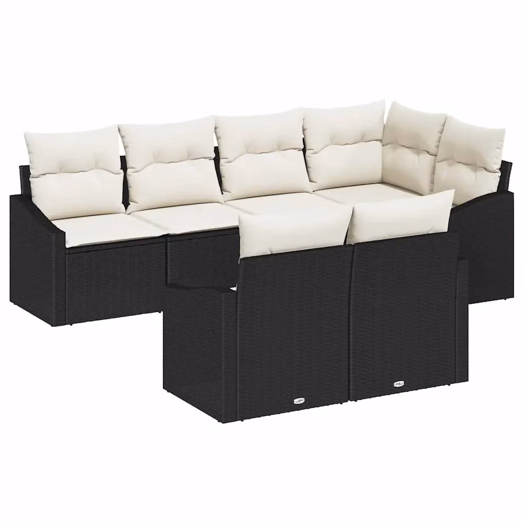 Set Divano da Giardino vidaXL 7 Pezzi in Polyrattan con Cuscini Nero e Bianco – 2