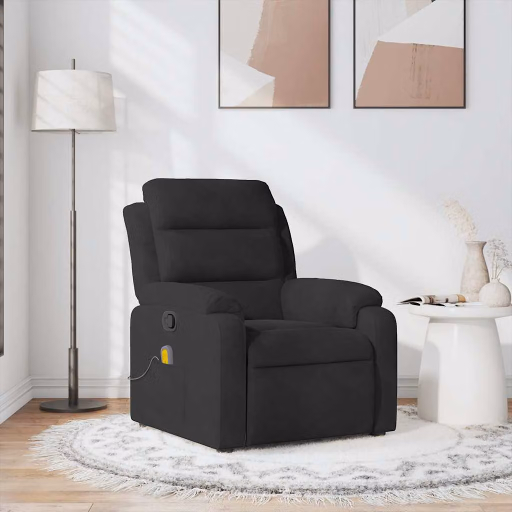 vidaXL Poltrona Reclinabile Relax in Velluto Nero con Braccioli