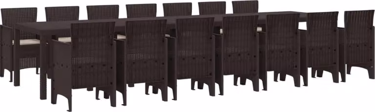 Maison Exclusive - Set da pranzo per giardino con cuscini, 15 pezzi, colore marrone, materiale: PP