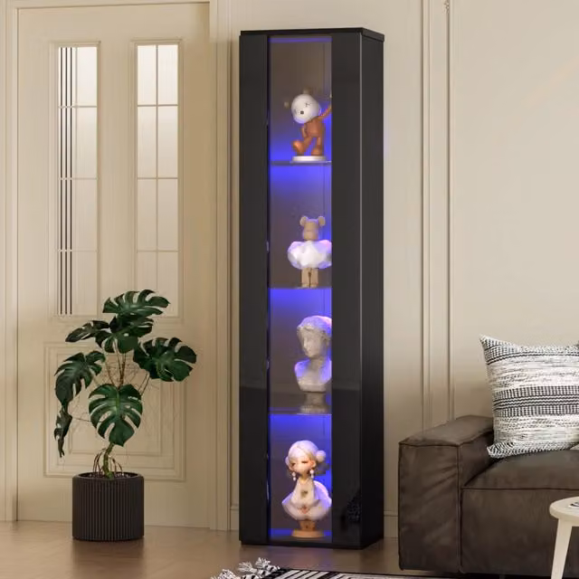 Vetrina Multifunzione MINIMAL con LED e Pannello in Acrilico Nero L: 40 cm, P: 29 cm, H: 170 cm