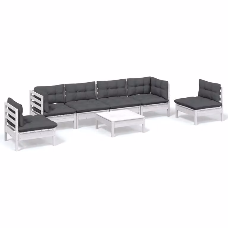 Set Salotto da Giardino 7pz con Cuscini Legno Massello di Pino