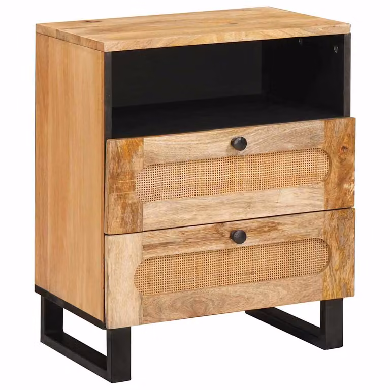 vidaXL Armadio da Notte Moderno in Legno di Mango Colore Naturale L: 50 cm, P: 33 cm, H: 62 cm