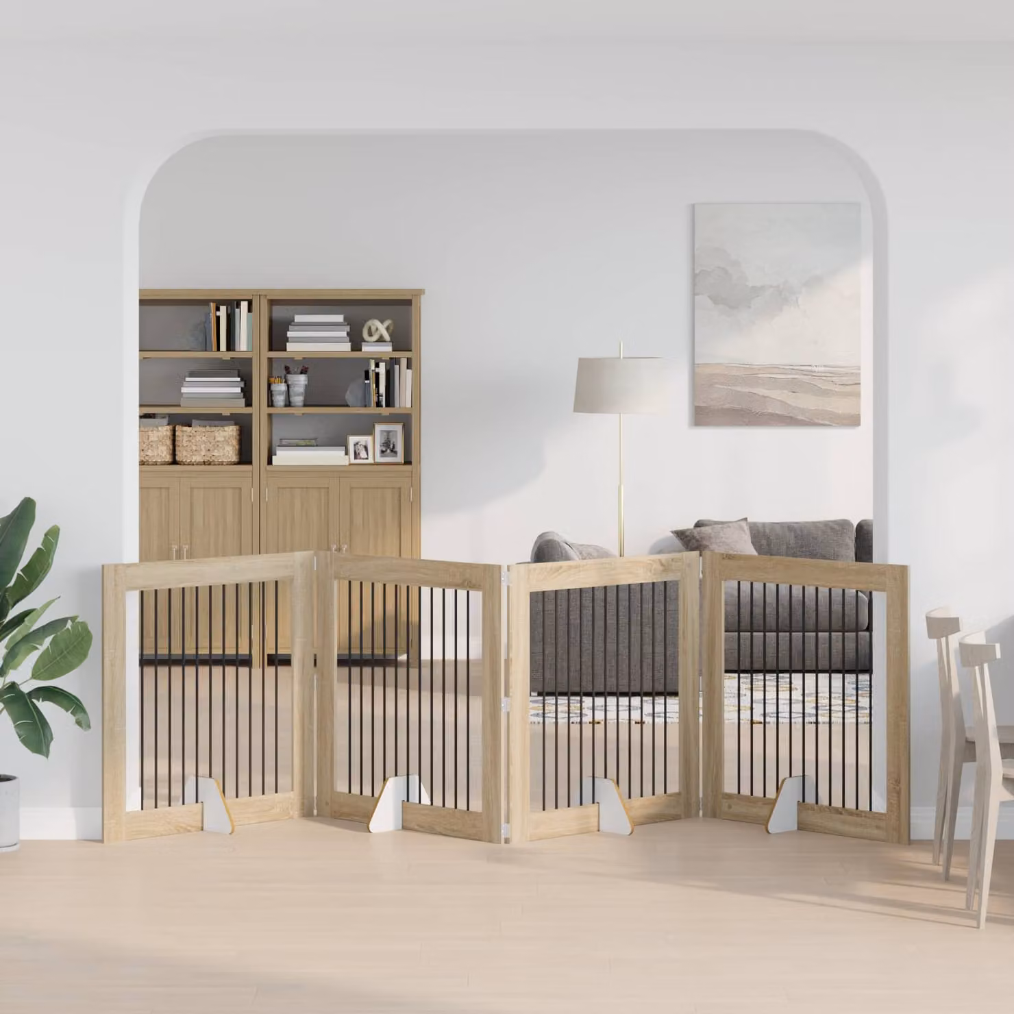 Cancello per cani pieghevole vidaXL con 4 supporti in legno e metallo, colore marrone