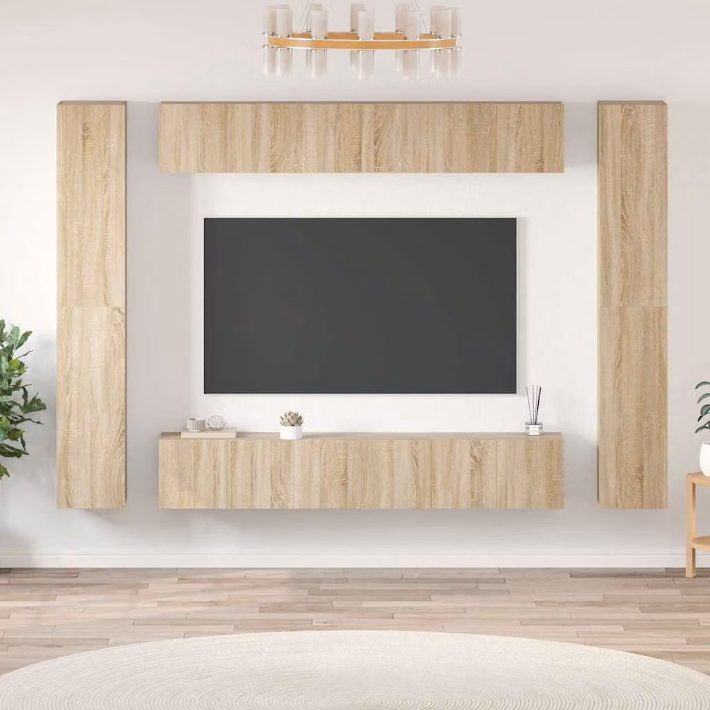 Set di mobili porta TV vidaXL 10 pezzi in legno multistrato color rovere sonoma beige e marrone per soggiorno in stile moderno e finitura opaca
