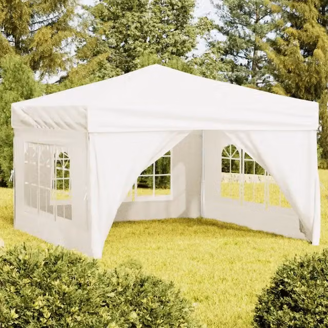 Tenda per feste pieghevole Videx con pareti laterali beige e bianca in poliestere e acciaio L/P/H: 3 x 3 x 2,45 m