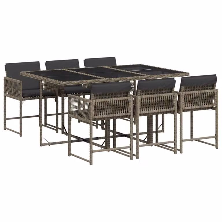 Set da Pranzo da Giardino 7 pz con Cuscini in Polyrattan Grigio