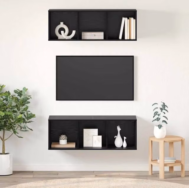 Set di 2 mobili TV vidaXL in legno rovere nero stile minimalista L/P/H: 37 x 37 x 107 cm – 1