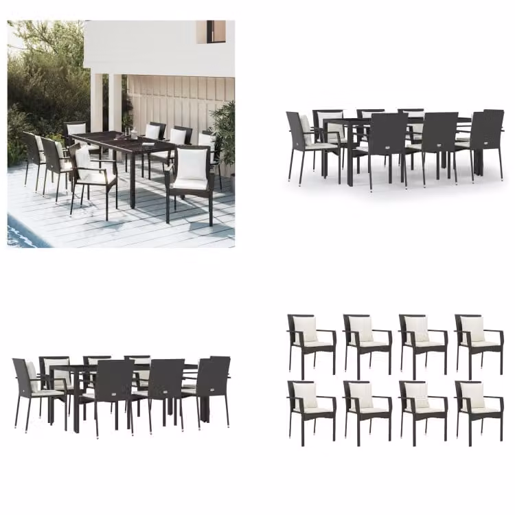 vidaXL Set da pranzo da giardino 9 pezzi con cuscini in poly rattan nero - Set da pranzo da giardino - Set da pranzo da giardino - Set da pranzo da terrazza