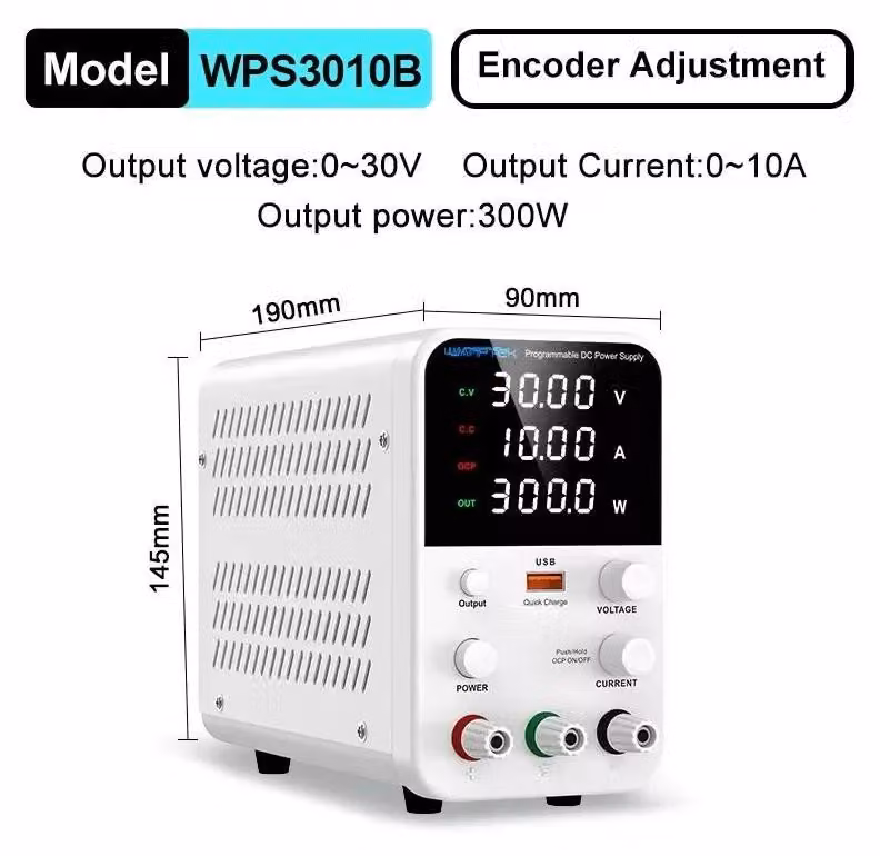 Alimentatore da laboratorio - Alimentatore DC da laboratorio 30V 10A - Tensione e corrente regolabili - Ricarica rapida USB - Uscita singola - Modello WPS3010B
