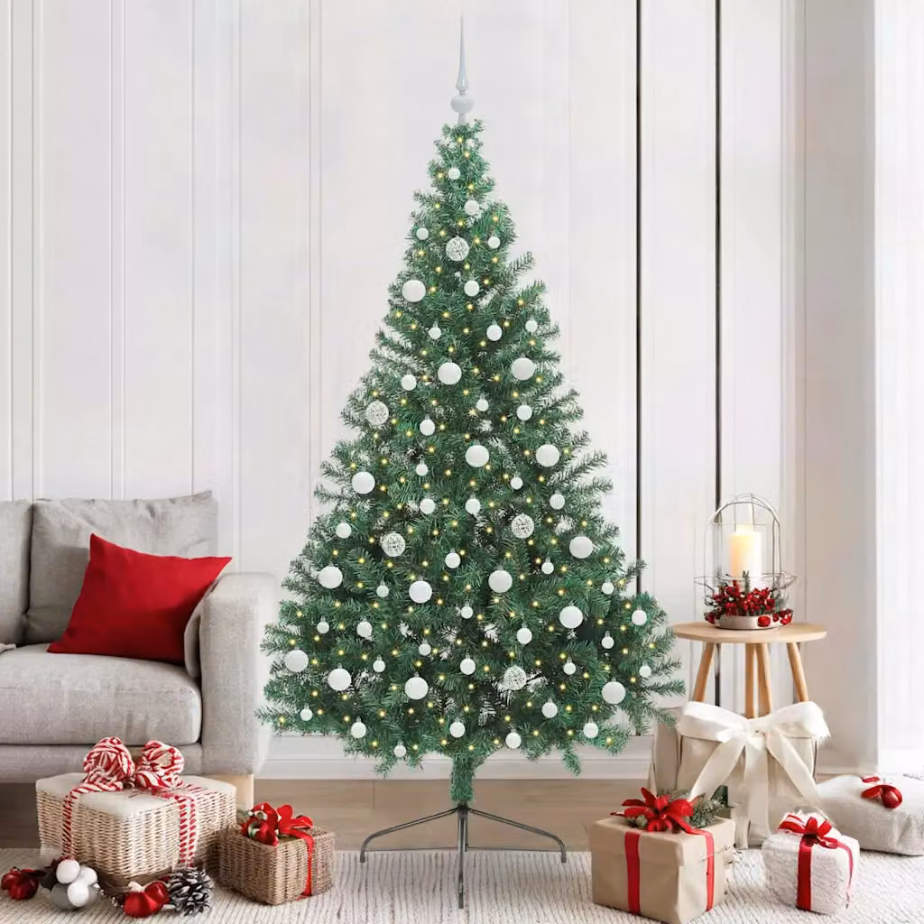 Albero di Natale artificiale moderno vidaXL con luci LED bianco caldo Verde 210 cm
