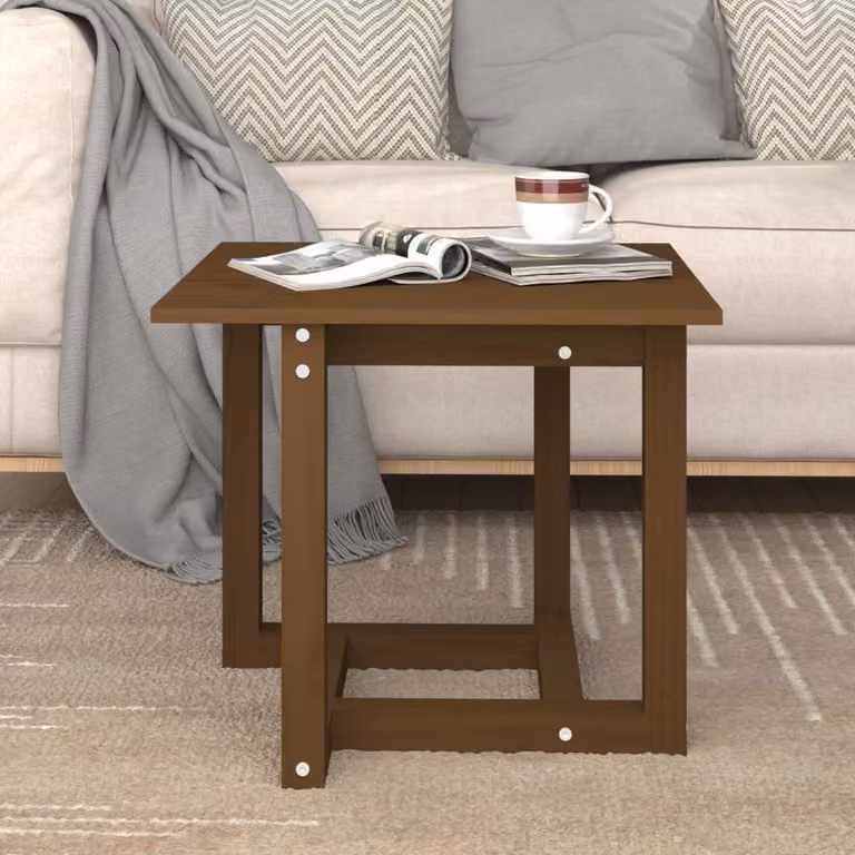 The Living Store Tavolino da salotto marrone miele 50x50x45 cm in legno di pino massiccio