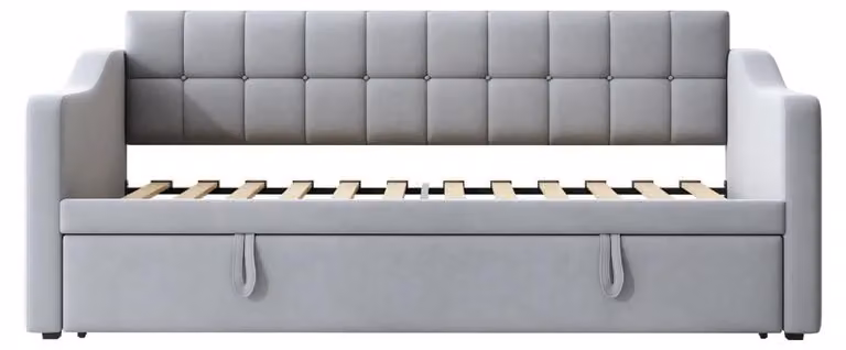 Divano letto imbottito - Divano letto multifunzionale - Larghezza materasso: 200 cm - Tessuto: velluto - Con spazio contenitore - Design moderno - Colore: grigio scuro