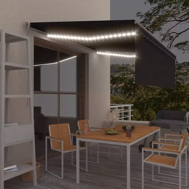 Tenda da Sole Retrattile Manuale VIDAXL con LED in Poliestere e Alluminio, Colore Antracite, L: 450 cm x P: 300 cm