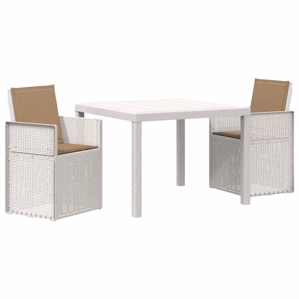 Set da pranzo per giardino e terrazzo vidaXL in plastica 3 pezzi Bianco e Beige – 2