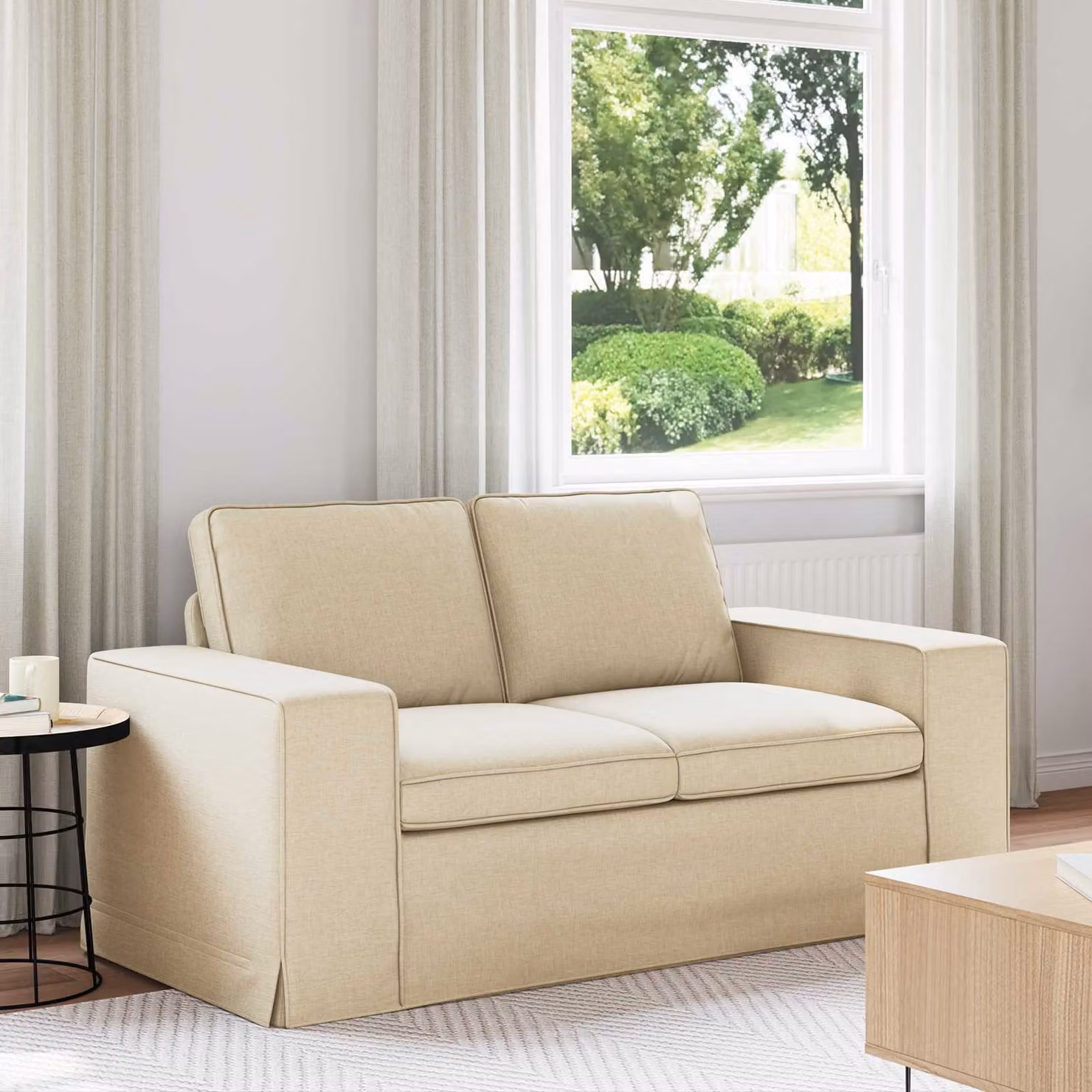 vidaXL Divano Moderno in Tessuto Beige con Struttura in Metallo L: 162 cm, P: 80 cm, H: 82 cm – 1
