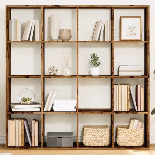 Libreria-Scaffale per Libri-Mobile di Stoccaggio Legno Antico 137,5x29x137,5 cm in Legno Multistrato