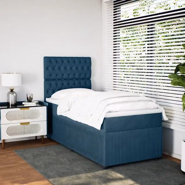 Letto con Giroletto a Molle e Materasso Ibrido vidaXL in Velluto Blu, L 80 x P 200 cm