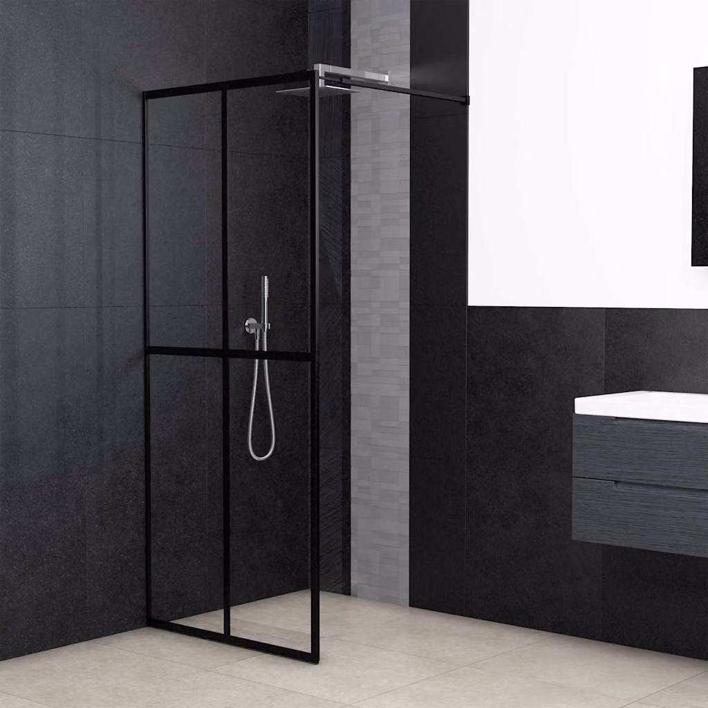 Cabina doccia vidaXL in vetro temperato trasparente con profili neri, L: 80 cm, H: 195 cm