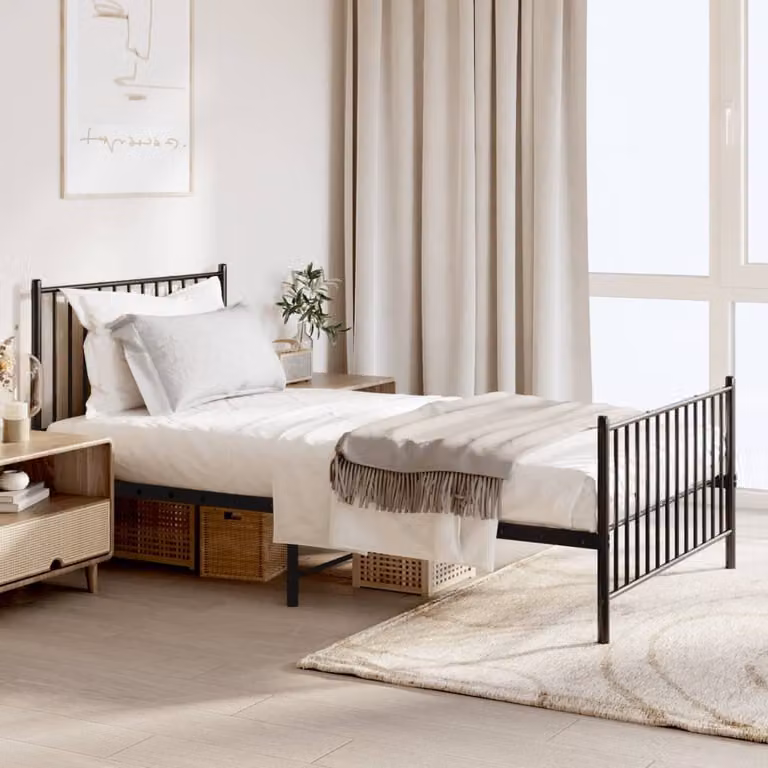 The Living Store Struttura letto con testiera e pediera in metallo nero 100x190 cm